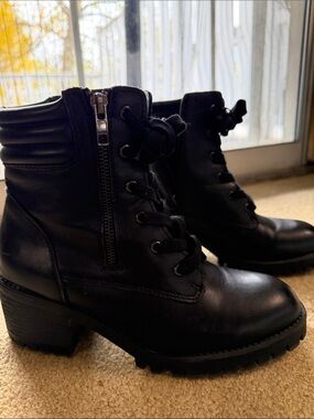 Madden Girl Black Lace-Up Chunky Heel Ankle Boots
